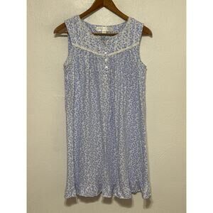 Eileen West Nightgown Floral S Blue White Embroidered Lace Cottagecore Tradwife